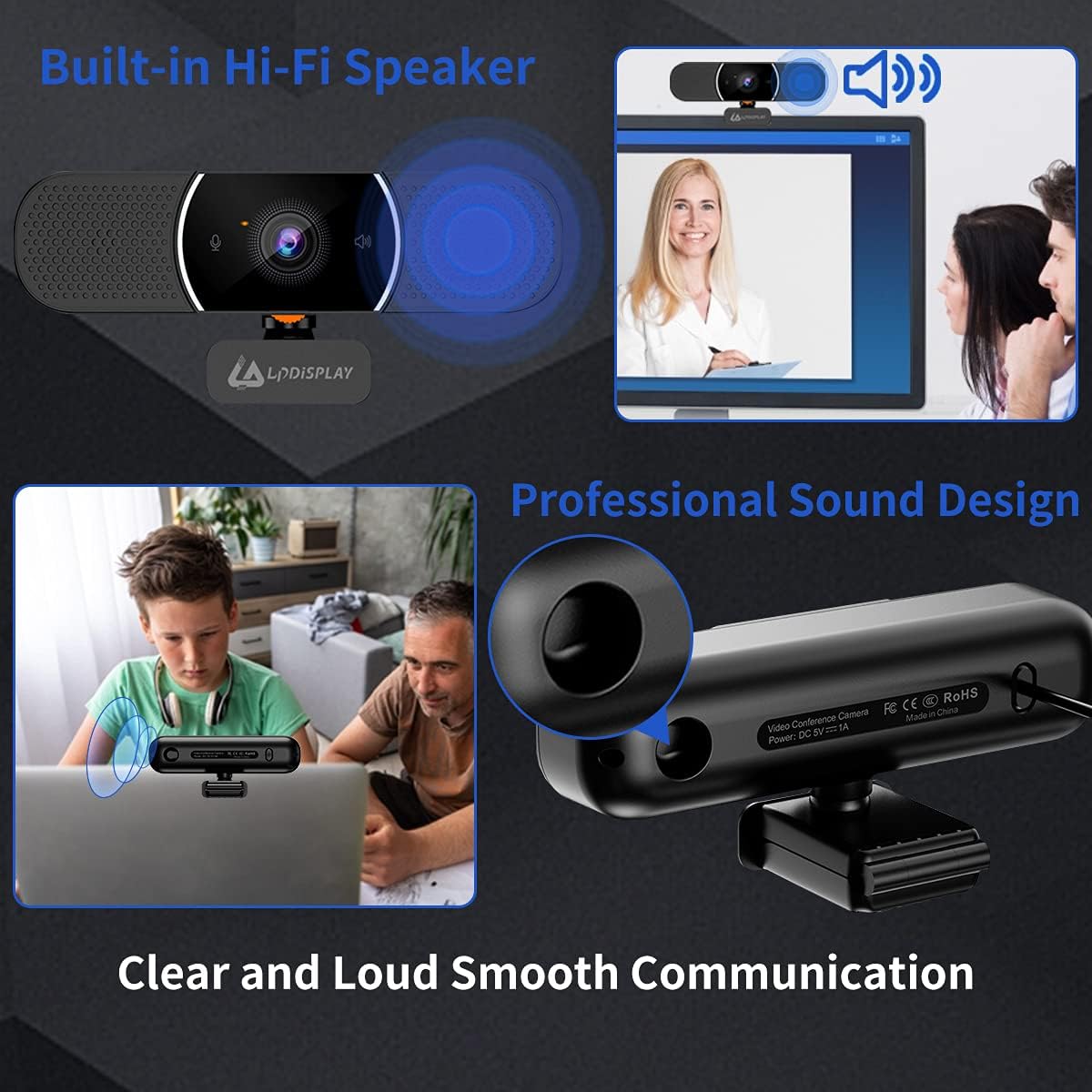 3 in 1 HD 1080p Webcam with Microphone and Speakers, Pack of 2 V283