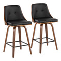 26" Mid-Century Modern Counter Stool in Walnut with Black Faux Leather, Set of 2 O3888