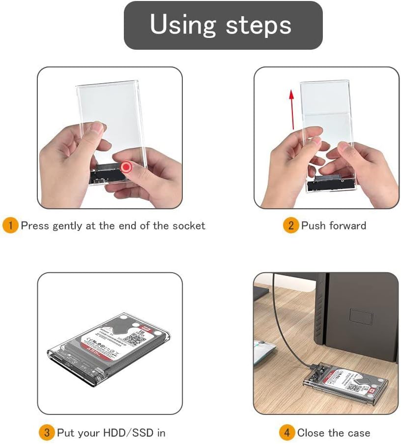 2.5 External Hard Drive Enclosure, SATA to USB 3.1 Tool-Free Clear Case Y491619