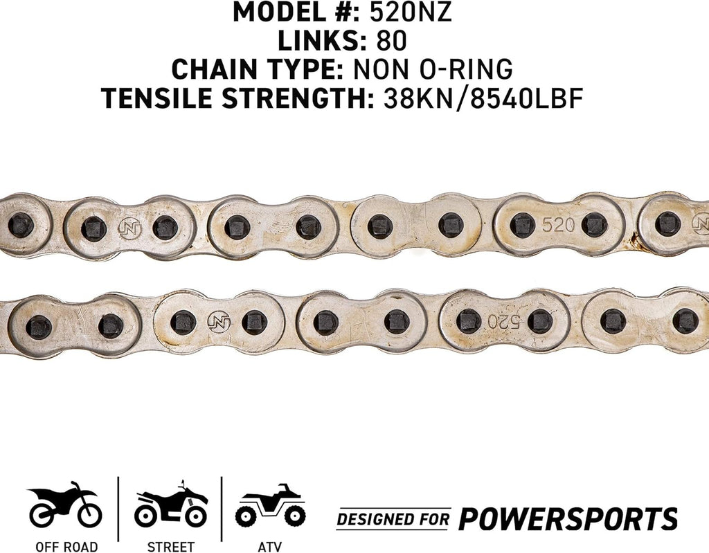 Drive Sprocket Chain Combo 11 Rear 42 Tooth 520NZ Standard 80 Links Pack of 2 F381541