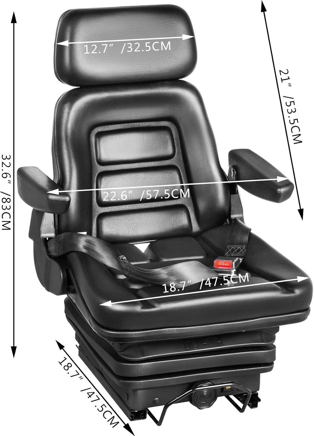 Suspension Seat with Slide Rails, Adjustable Backrest Headrest Armrest, Foldable Heavy Duty K11245