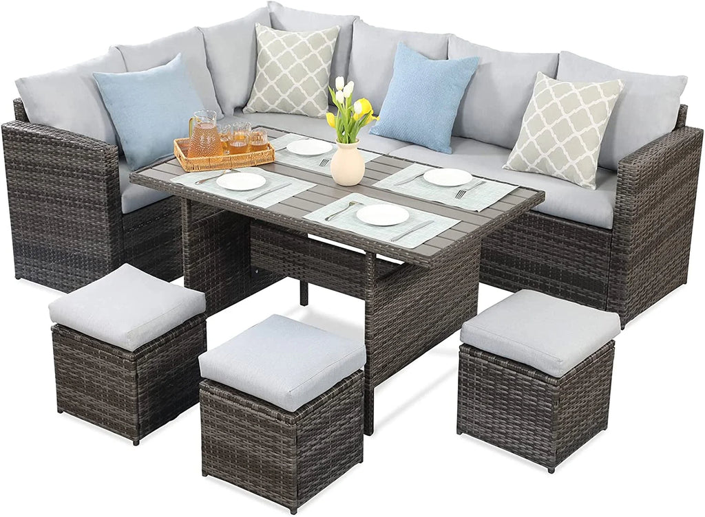 7 Piece Outdoor Dining Sectional Sofa with Dining Table and Chair F9951