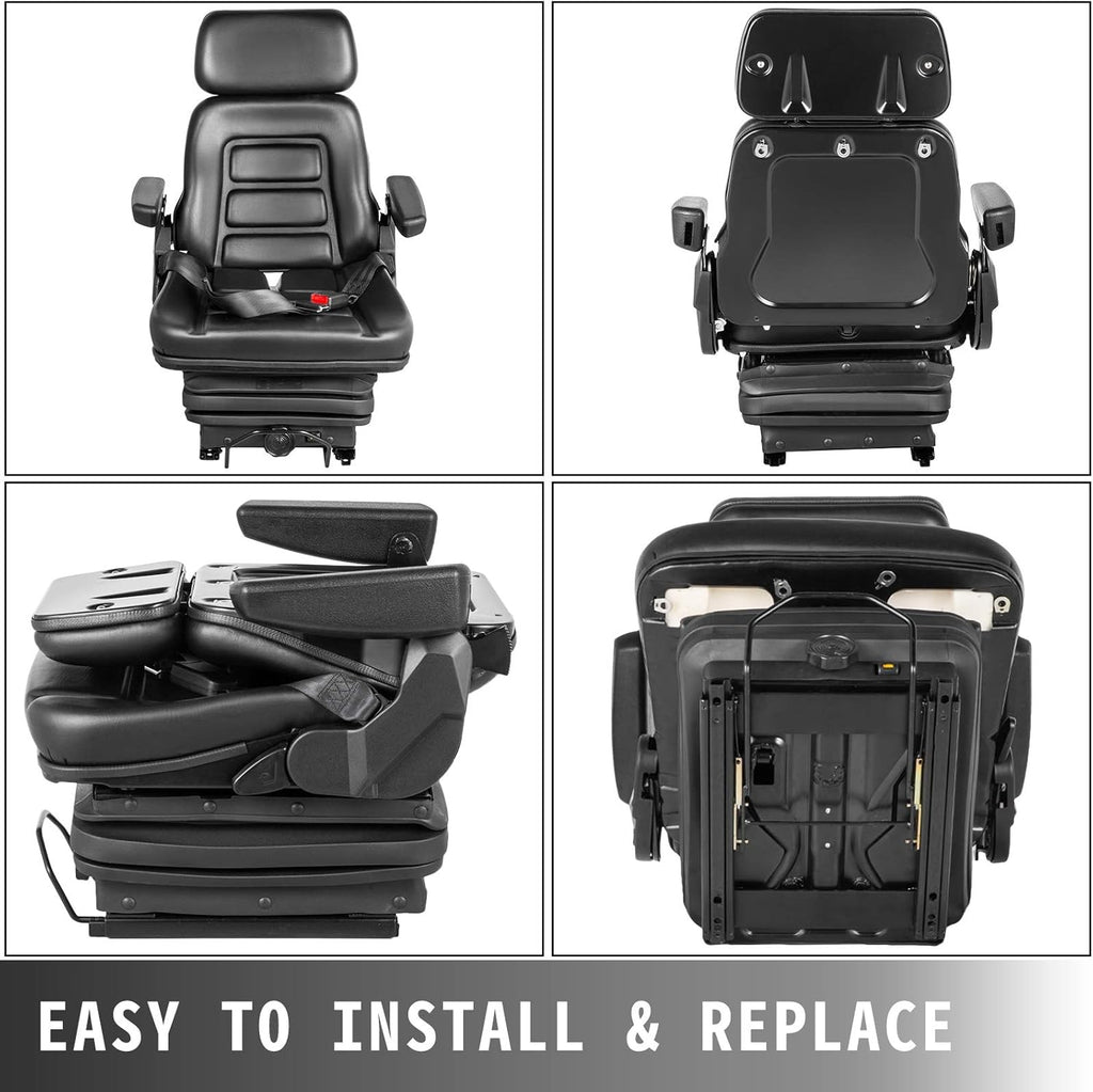 Suspension Seat with Slide Rails, Adjustable Backrest Headrest Armrest, Foldable Heavy Duty K11245