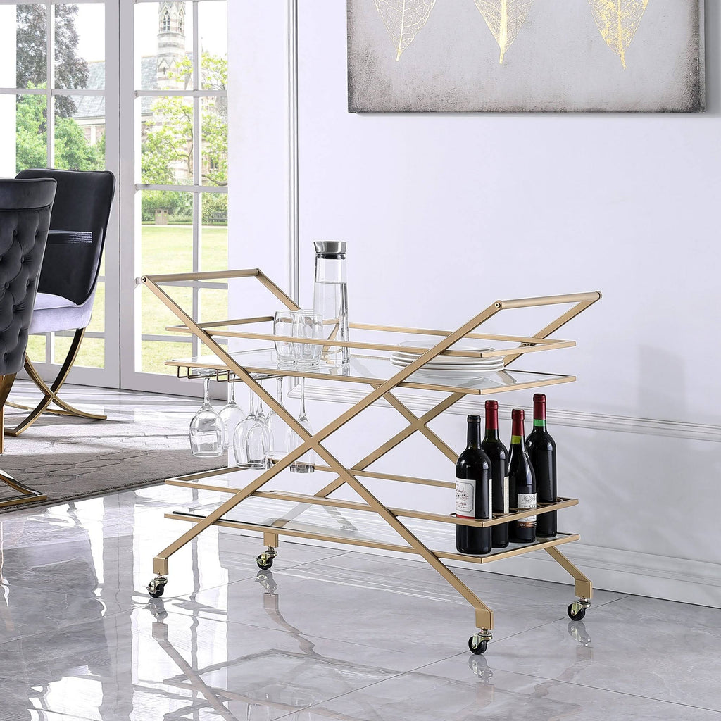 Gold Geometric Metal Bar Cart C534