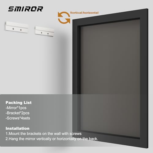 Black 20x24 Inch Wall-Mounted Mirror A6790