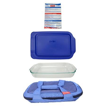 Blue Carry Tote with 3qt Glass Baking Dish and Blue Lid K1595