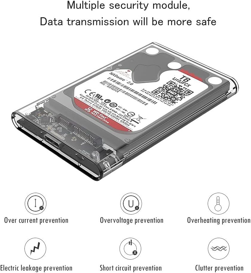 2.5 External Hard Drive Enclosure, SATA to USB 3.1 Tool-Free Clear Case Y491619