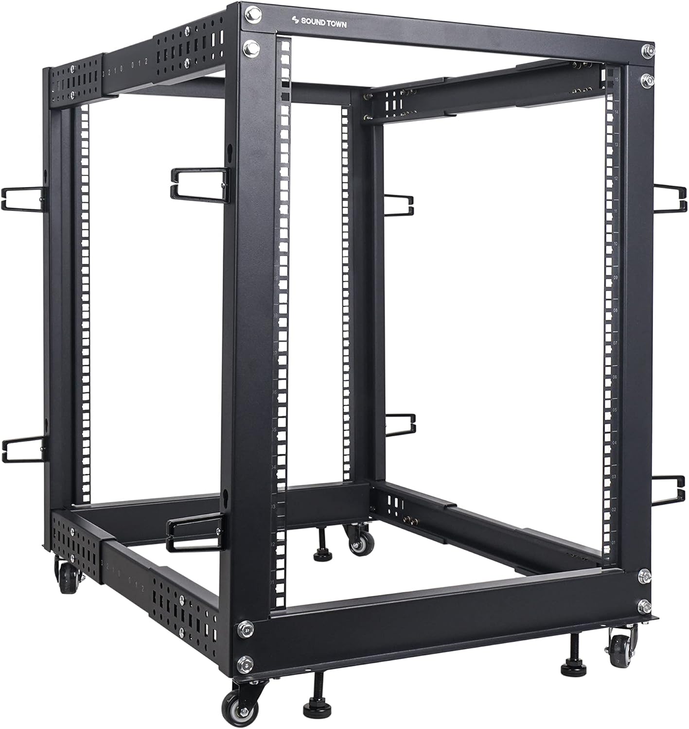 15U Open Frame Server and Network Equipment Rack with Adjustable Depth, Casters, Levelers, Cable Management D554