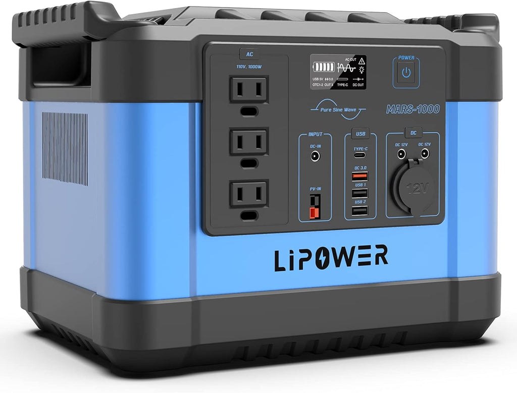 Portable Power Station 1000W 1100Wh 300000mAh Solar Generator with 3 110V Pure Sine Wave AC Outlet Q956