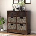 Rustic Storage Cabinet with 2 Drawers and 4 Fabric Basket Espresso P811