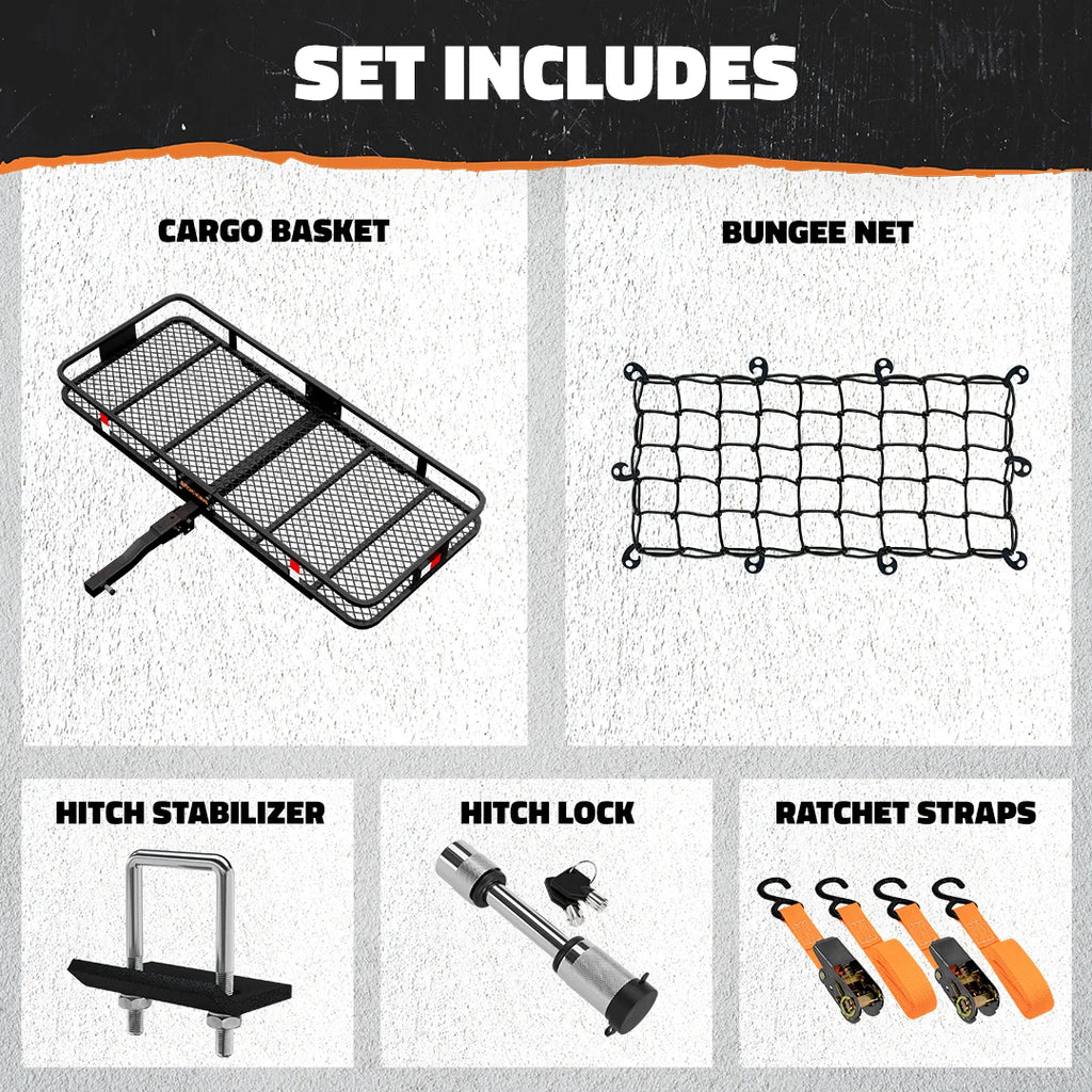 Cargo Carrier Hitch Mount Cargo Basket with Foldable Raise Arm I7867