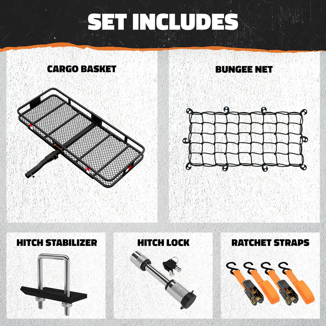 Cargo Carrier Hitch Mount Cargo Basket with Foldable Raise Arm I7867