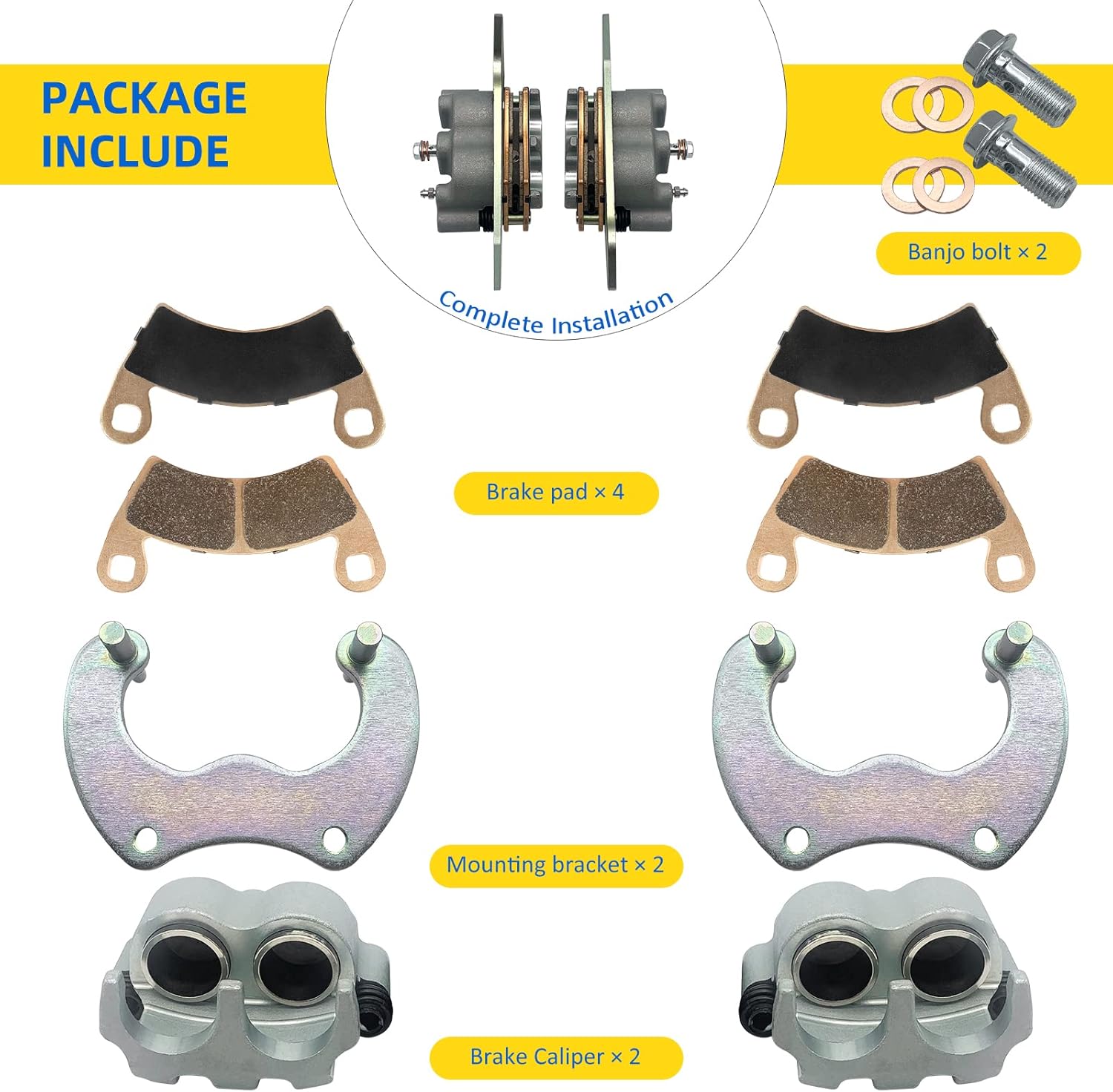 Left & Right Rear Brake Calipers & Pads Sintered for Polaris RZR XP 1000 RS1 Ranger-Crew-900 K749