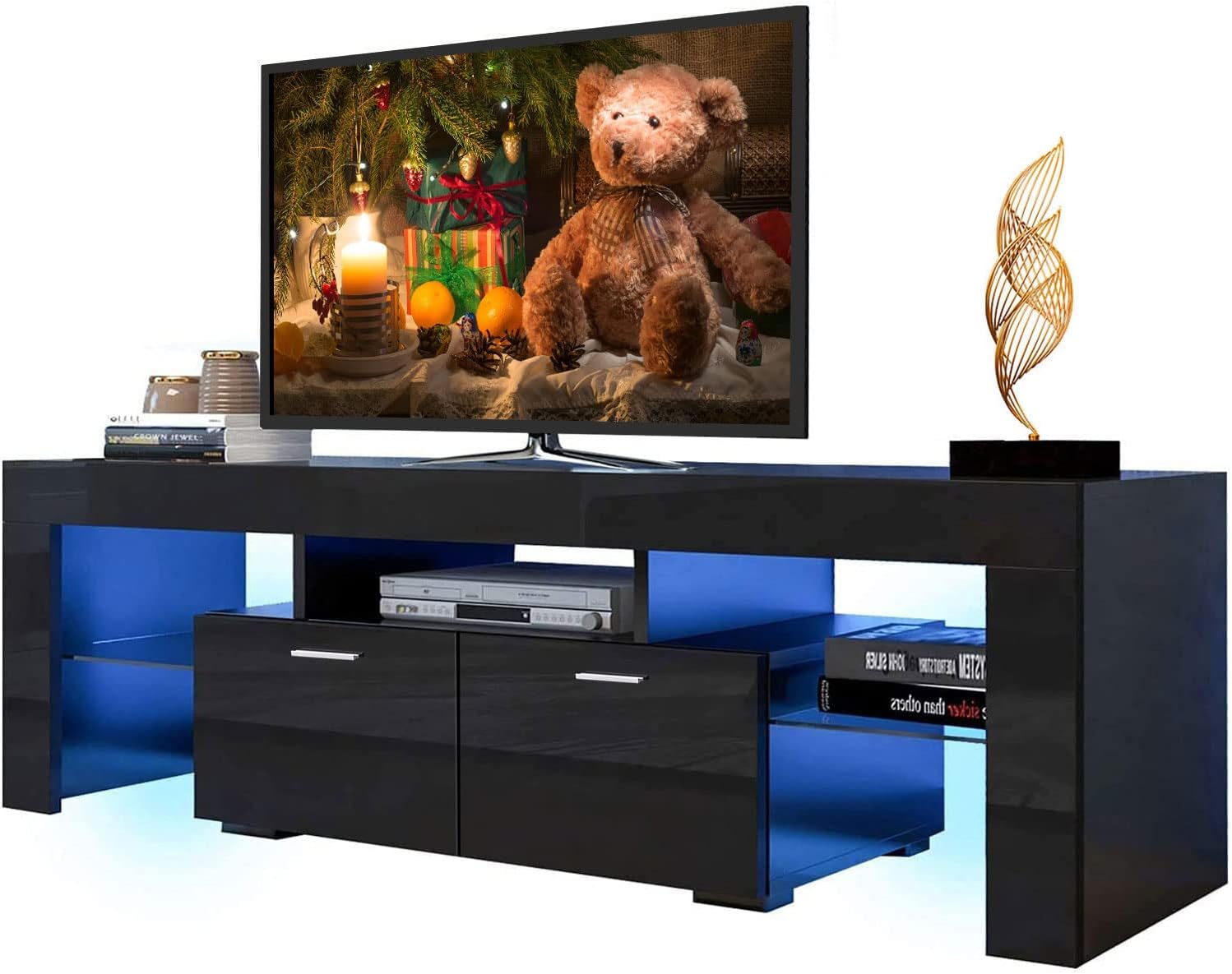 Black LED TV Stand with Storage Drawer F7916