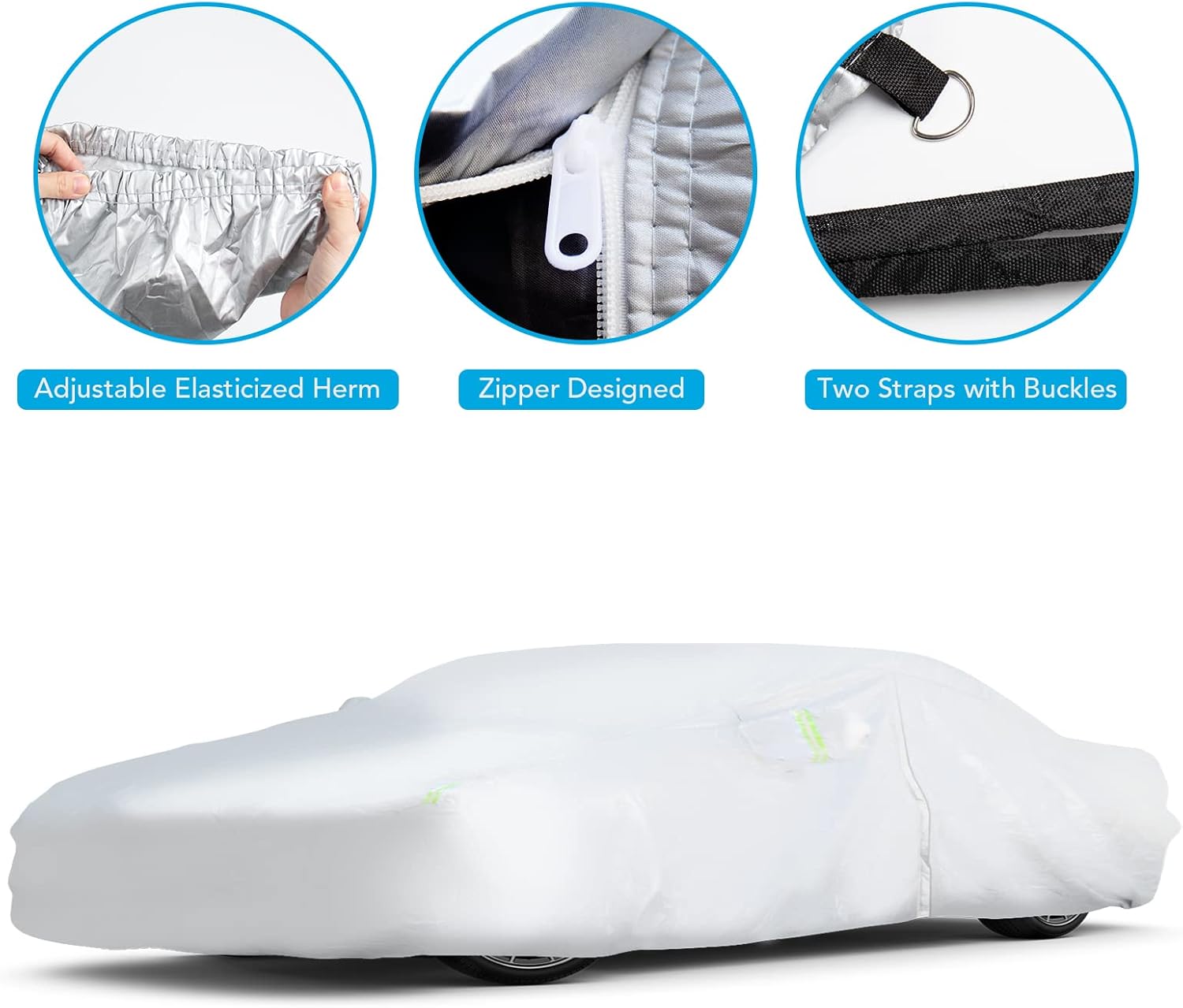 6 Layers Waterproof Full Exterior Car Cover with Zipper P250324