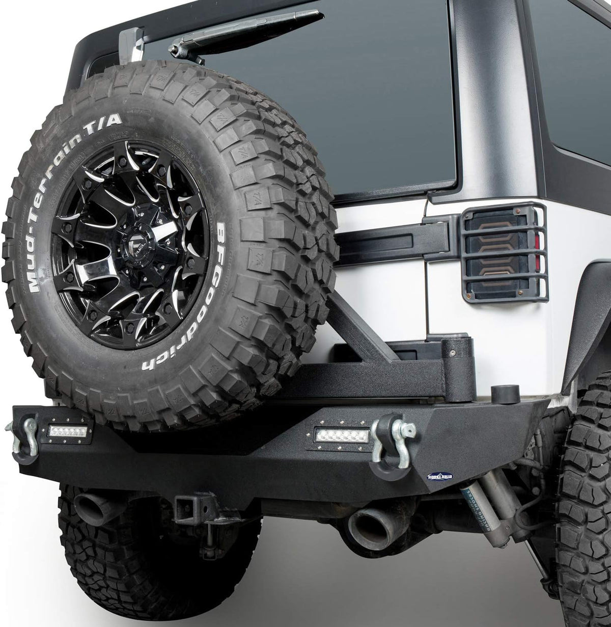 Front & Rear Bumpers Combo with Winch Plate & Spare Tire Carrier & LED Lights & D Rings Q6792
