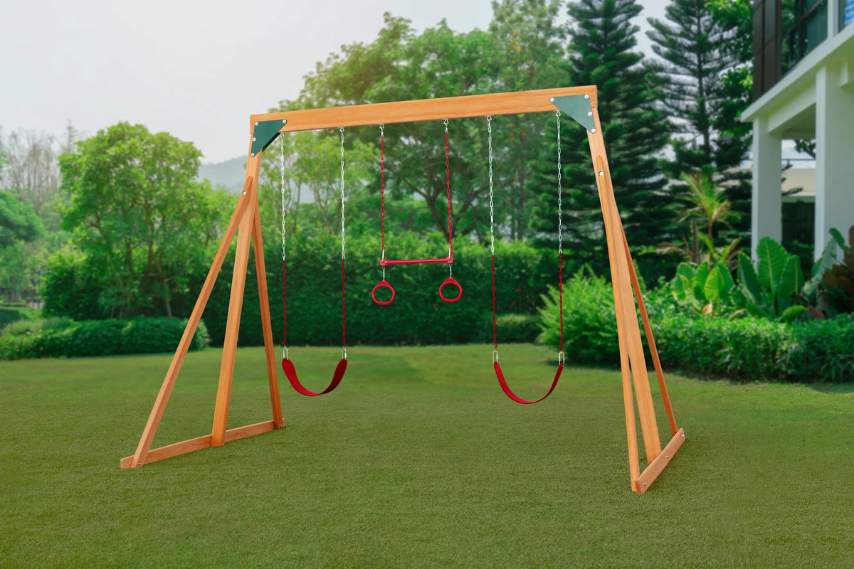Cedar Swingset with Belt Swings and Trapeze Bar A16767
