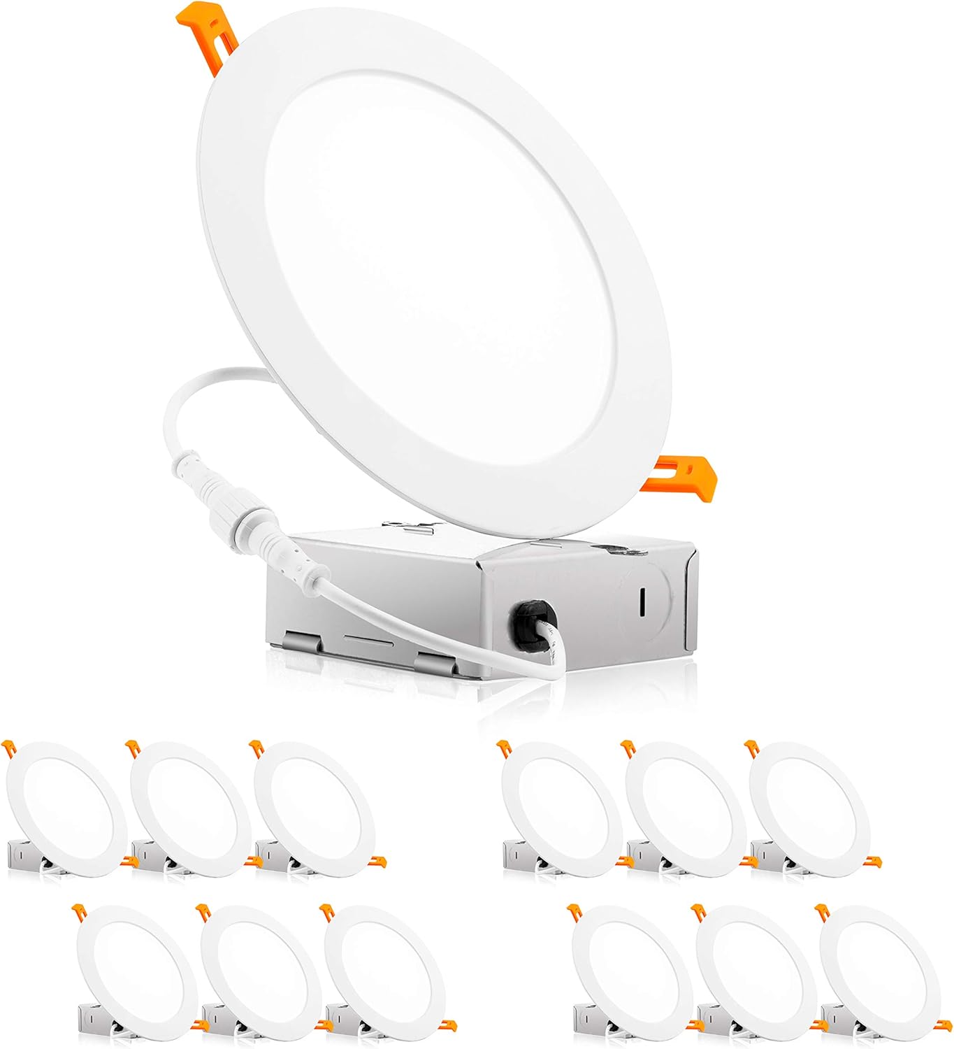 12 Pack 6 Inch Ultra-Thin LED Recessed Ceiling Light with Junction Box, 12W, Dimmable, 3000K A160