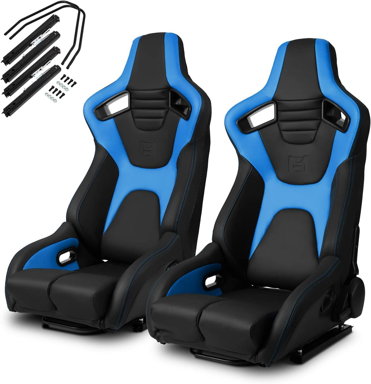 Black Brown PVC Carbon Fiber Leather Reclinable Racing Seats Pair N8340