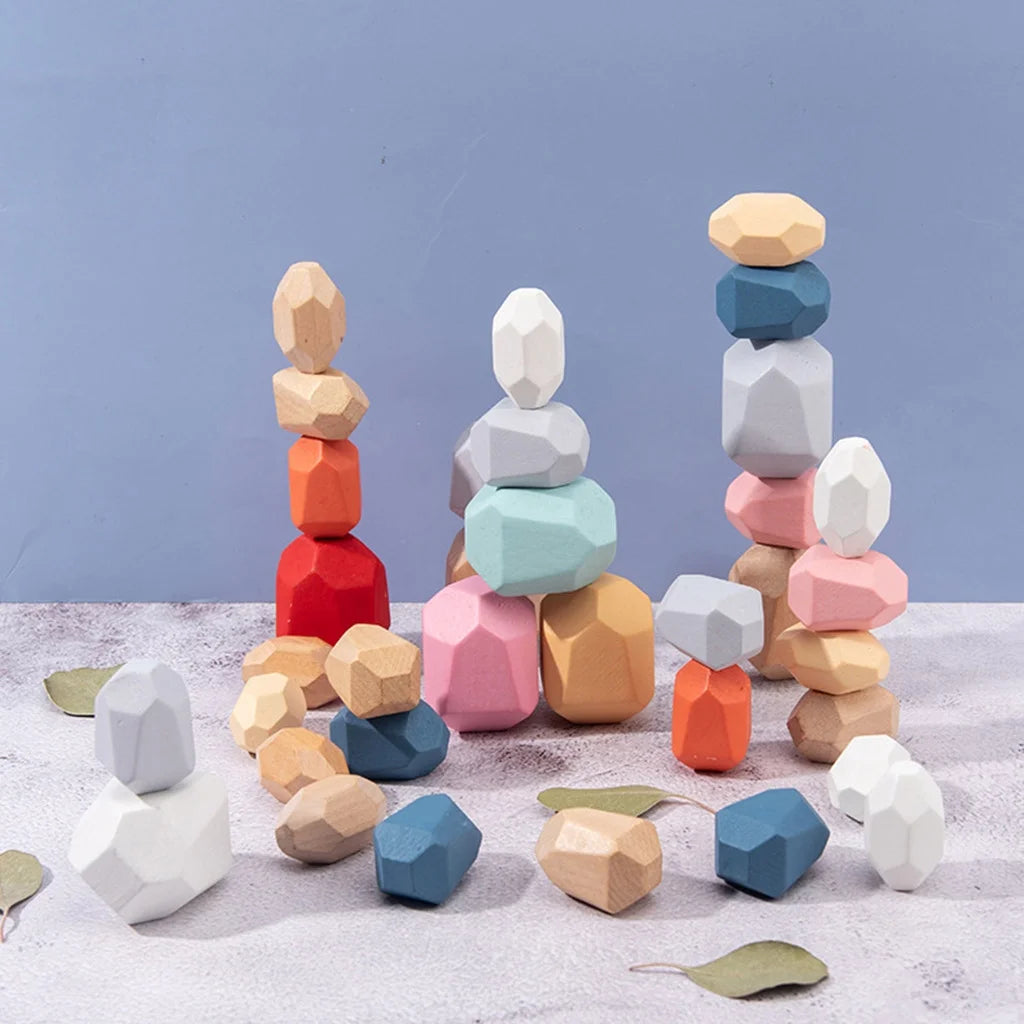 36 Pcs Wooden Colored Stone Stacking Game Building Block G138381