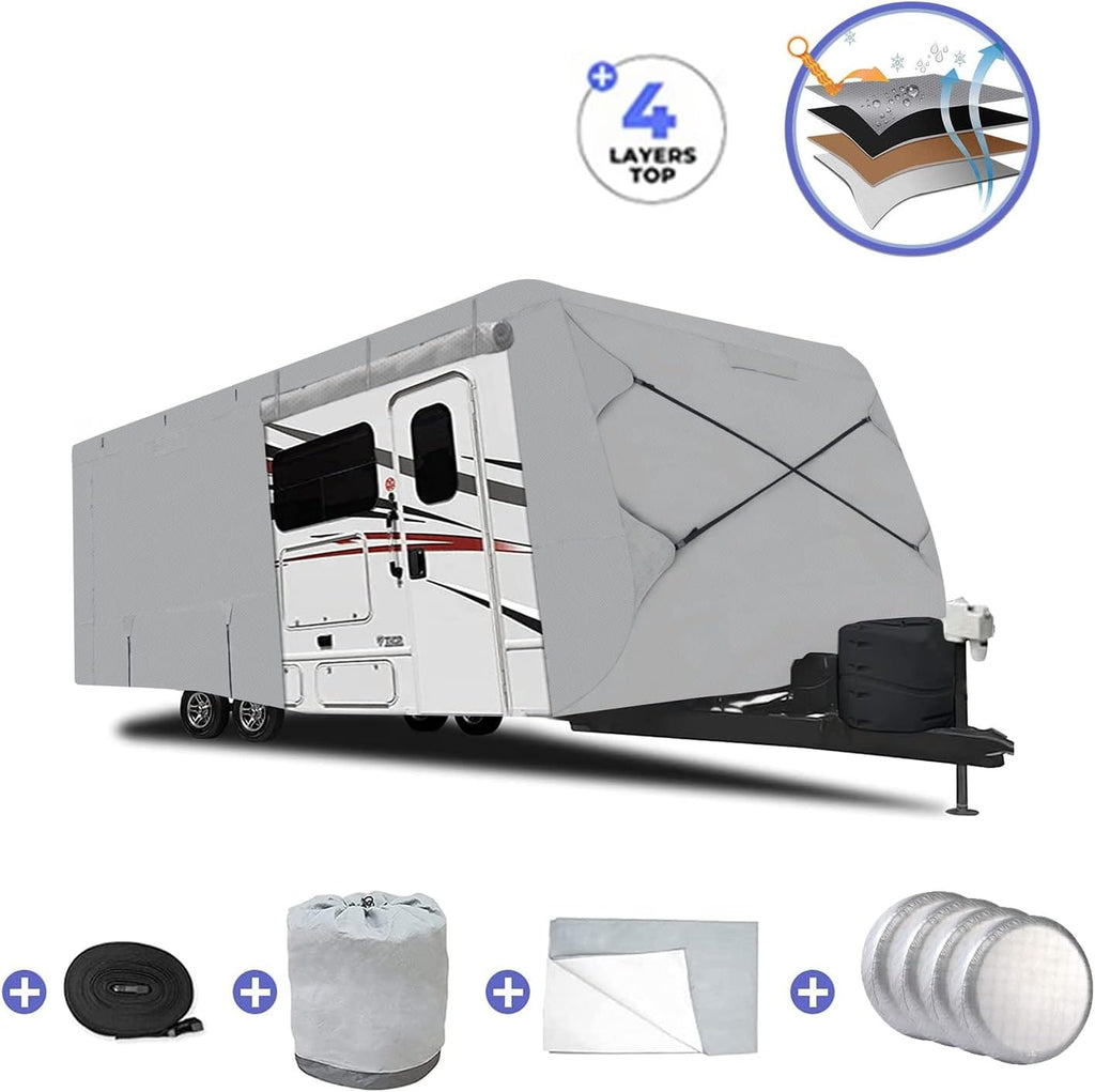 RV Cover, Extra-Thick 4 Layers Anti-UV Top Panel, Fits 33'- 37' Motorhome Y70279