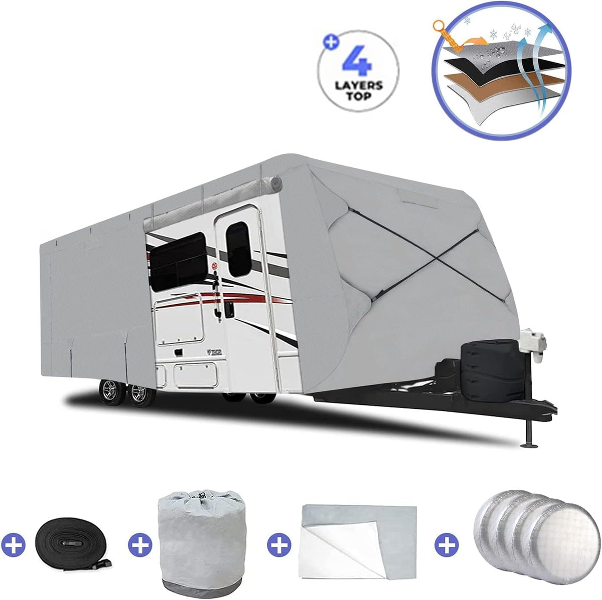 RV Cover, Extra-Thick 4 Layers Anti-UV Top Panel, Fits 33'- 37' Motorhome Y70279