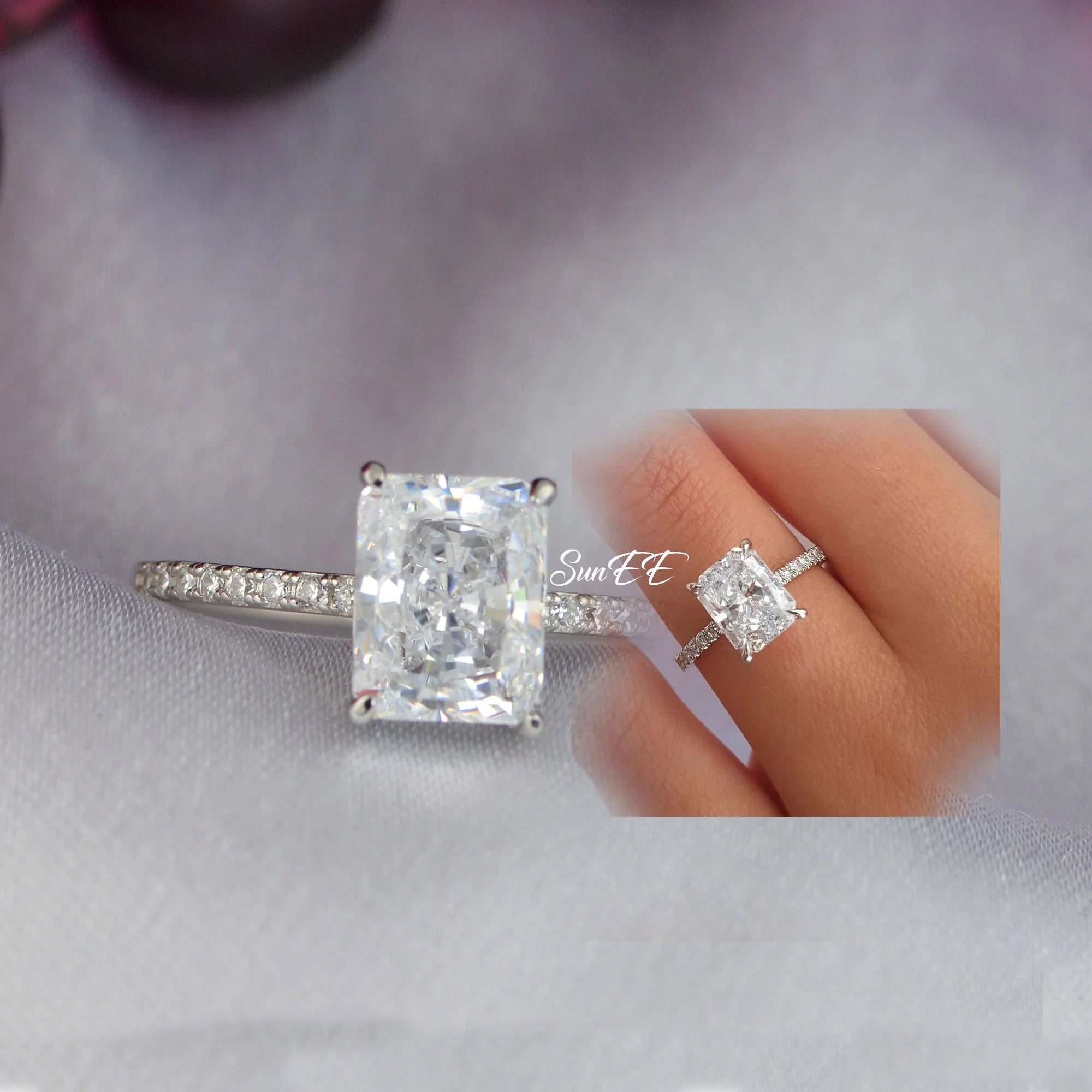 Radiant Cut Engagement Ring 925 Sterling Silver C985780