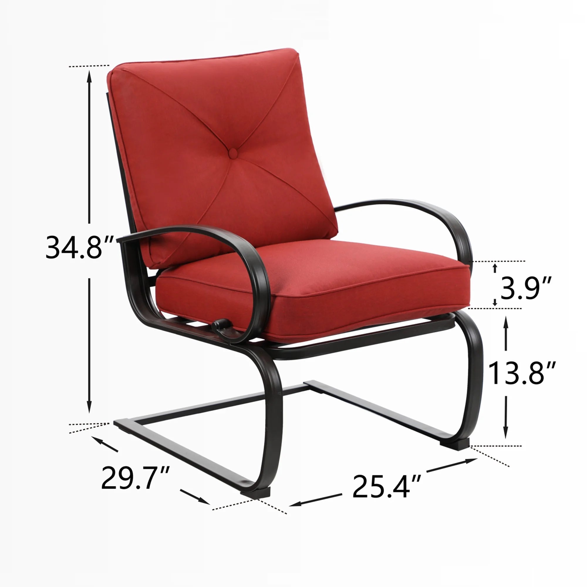 Red 7-Piece Outdoor Dining Set with Rocking Chairs and Rectangle Table with Umbrella Hole B368812