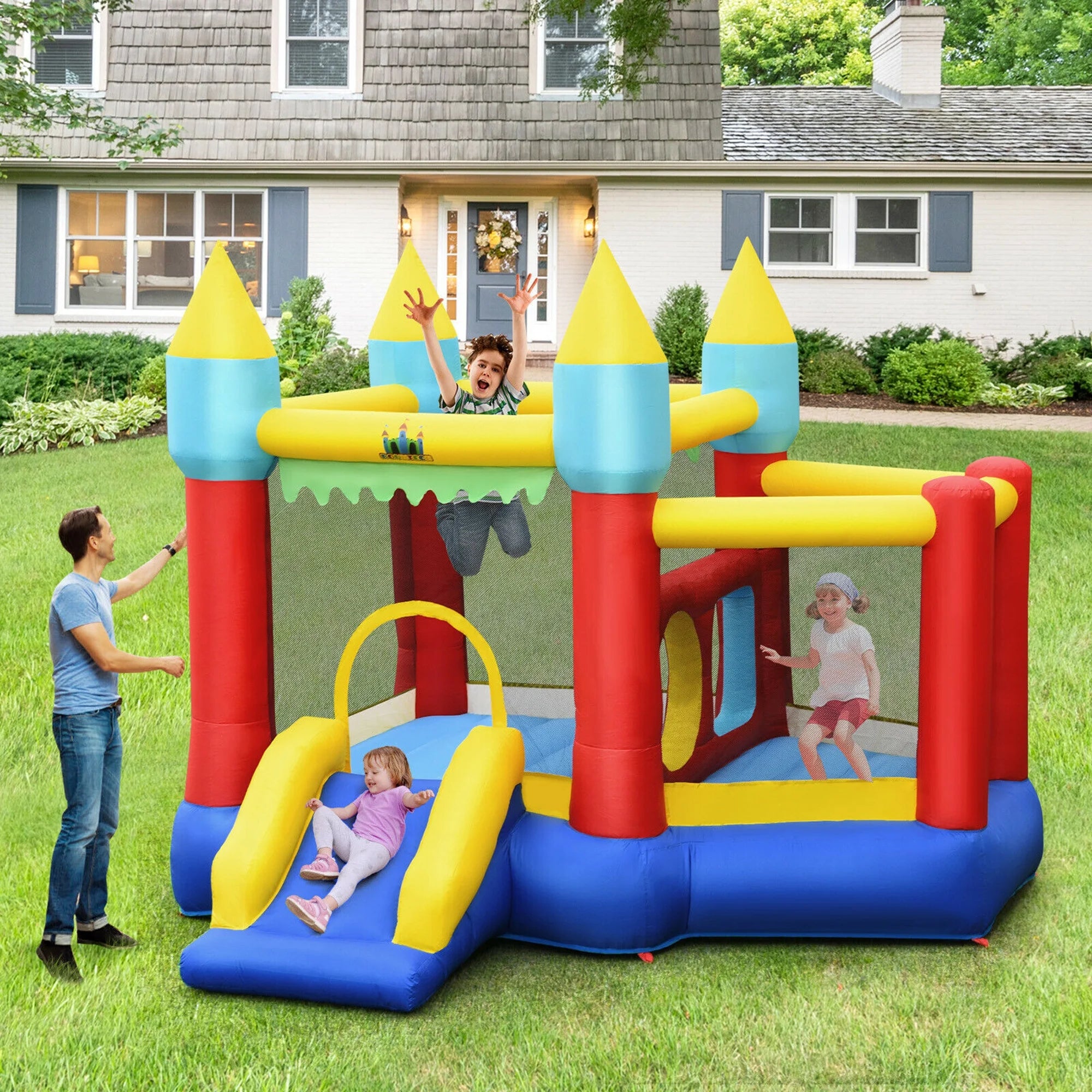 Inflatable Bounce House Slide with Tunnels Ball Pit & 480W Blower S159829