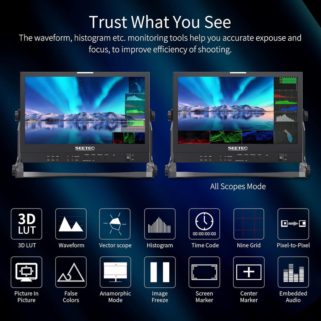 15.6 inch Multi Camera Broadcast Production Monitor with Waveform LUT HDR 4X3G SDI Inputs and Outputs HDMI RS485 Full HD 1920x1080 M36930