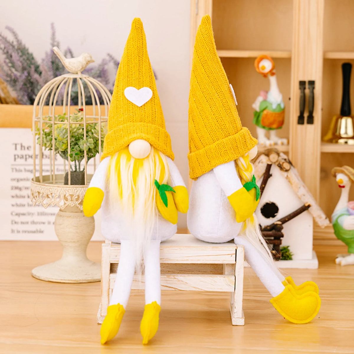 Yellow Knitted Faceless Doll Lemon Hanging Leg Doll R269