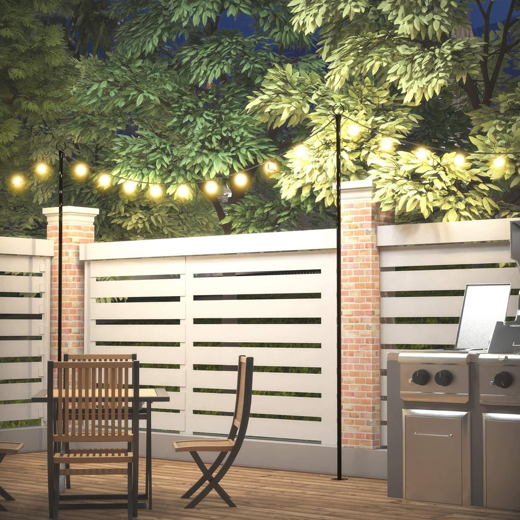 String Light Poles 2PCS 9FT Weather Resistant Stainless Steel C517004