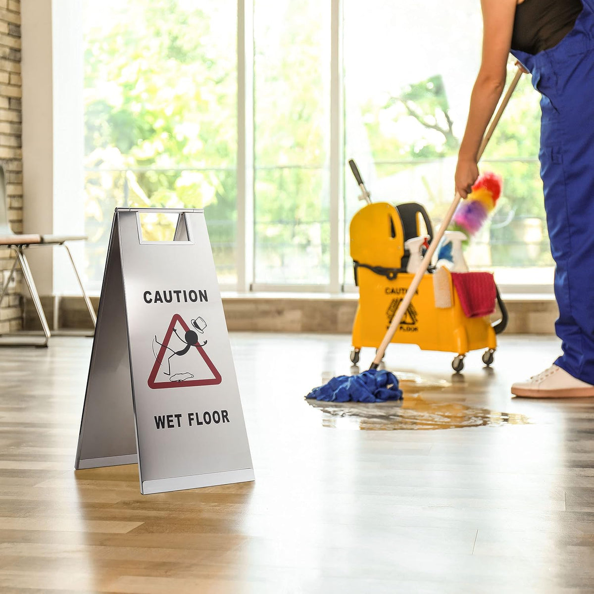 Stainless Steel Wet Floor Caution Sign Z542
