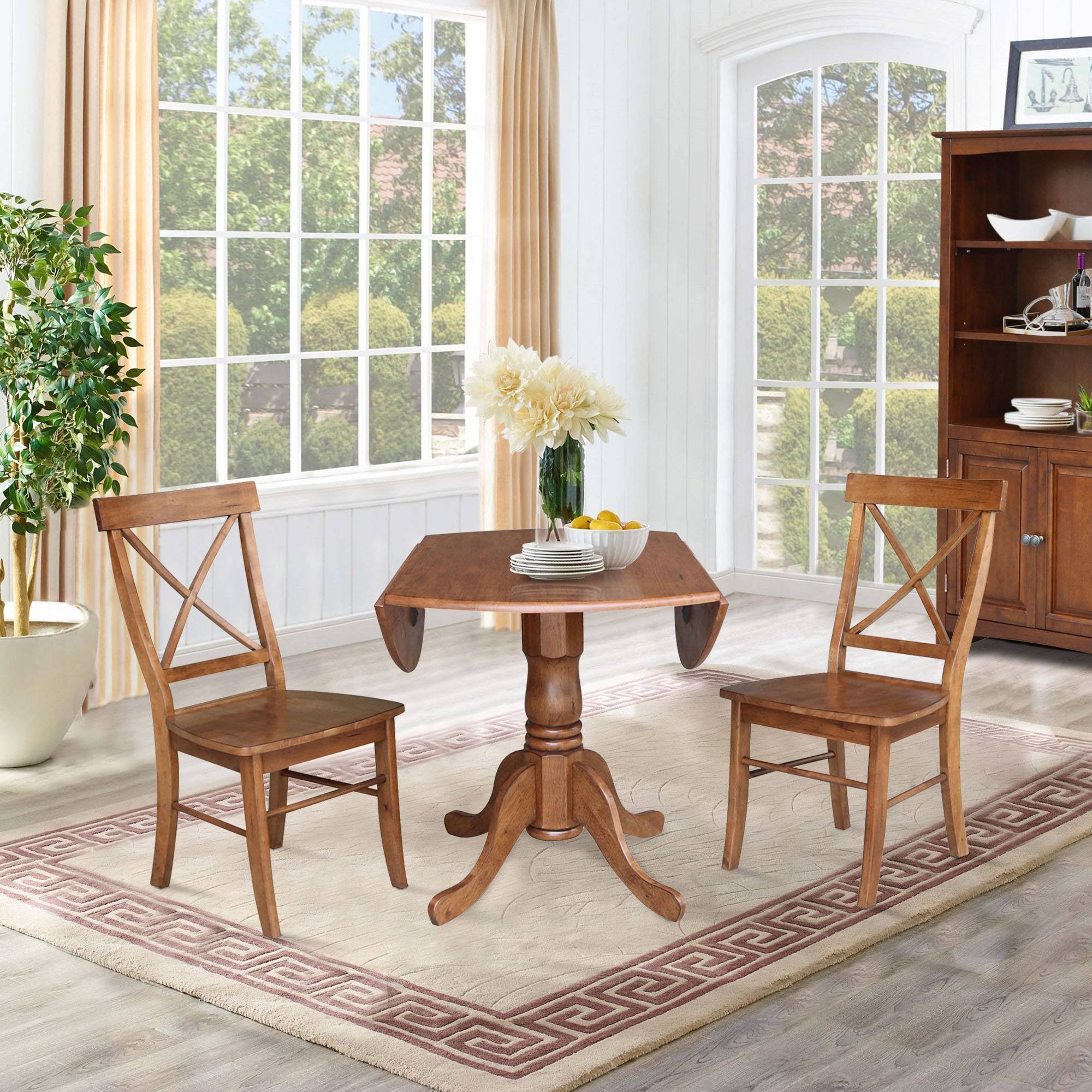 Dual Drop Leaf Table with 2 X-Back Chairs Set Distressed Oak - 3 Piece T272718