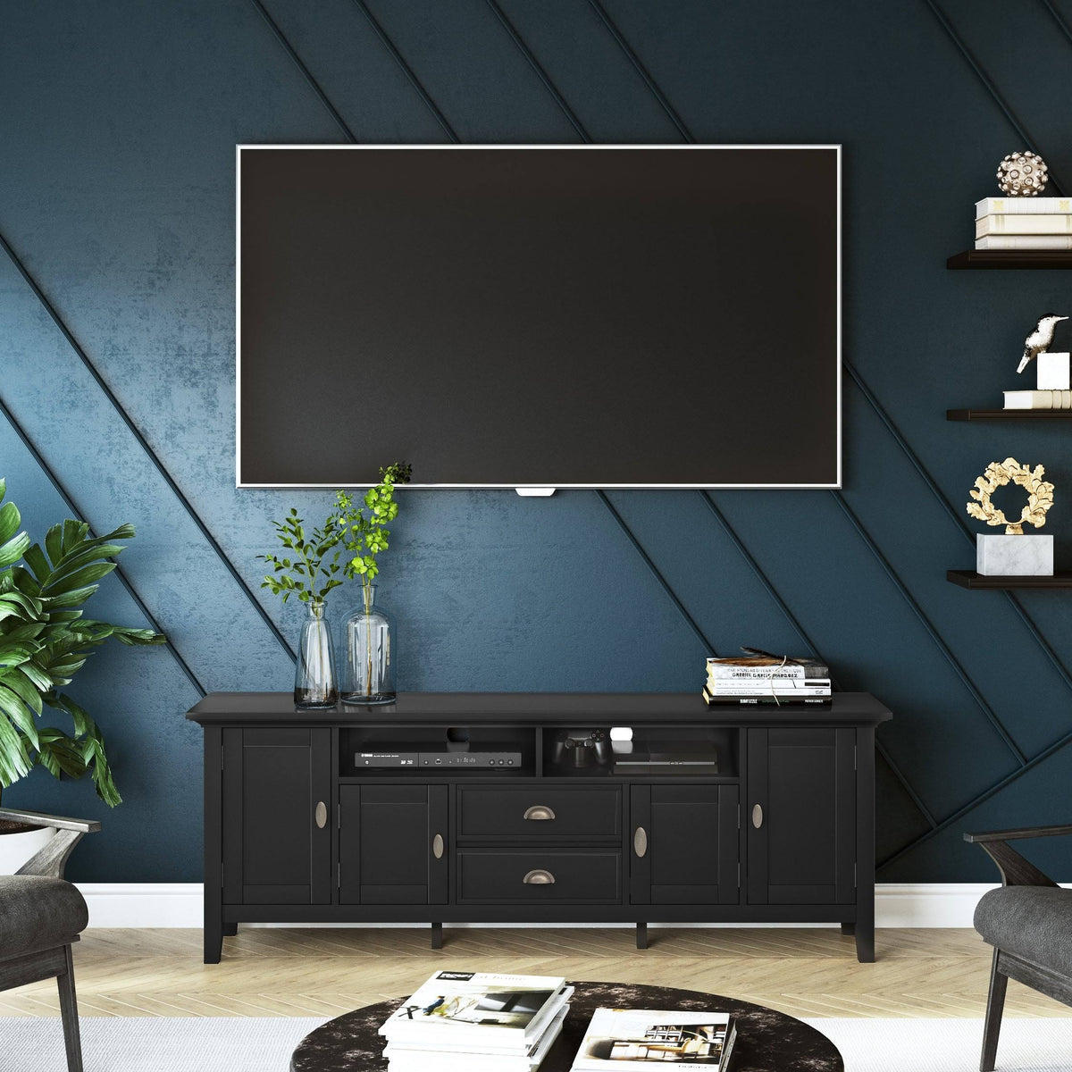 Solid Wood 72 inch Wide TV Media Stand - Black G358