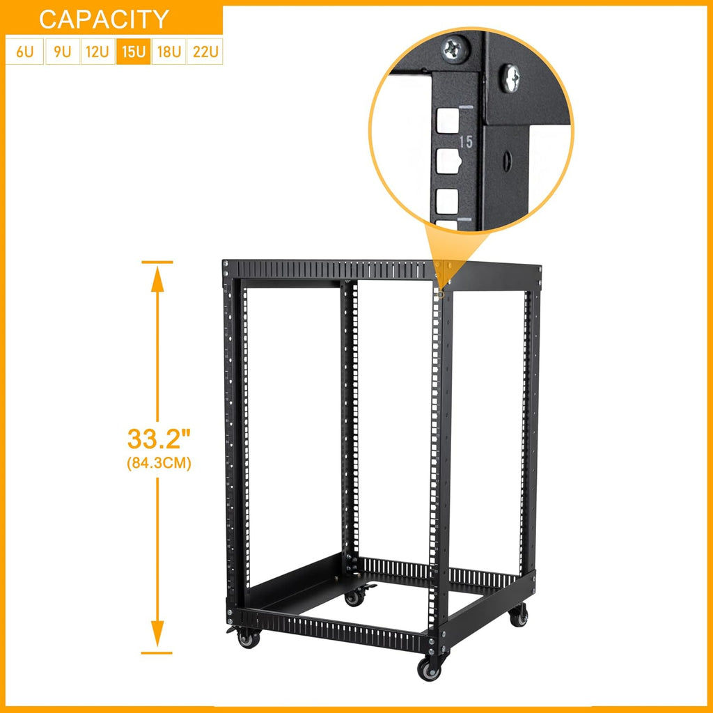 12U Open Frame Server Rack with Casters Black P747869