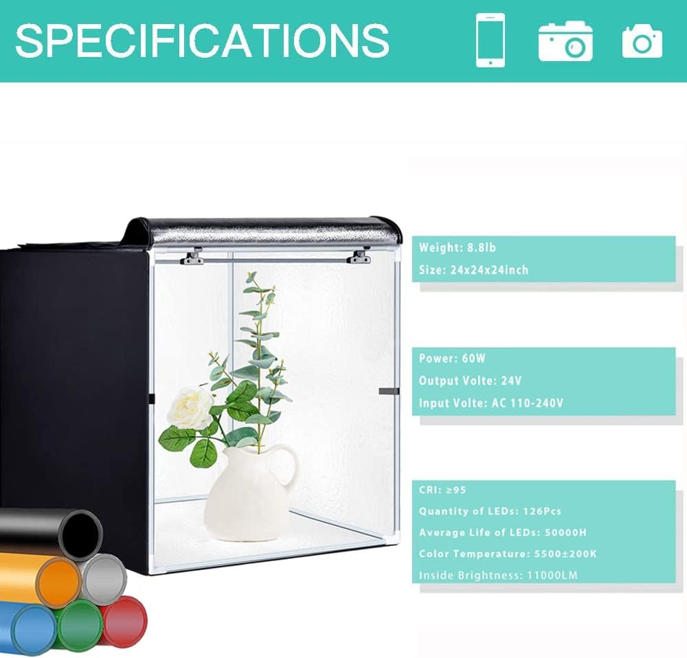Photo Studio Light Box 24 x 24 Inch Photography Shooting Tent Kit with LED Lights, Carry Bag and 3 Color Backdrops R85745