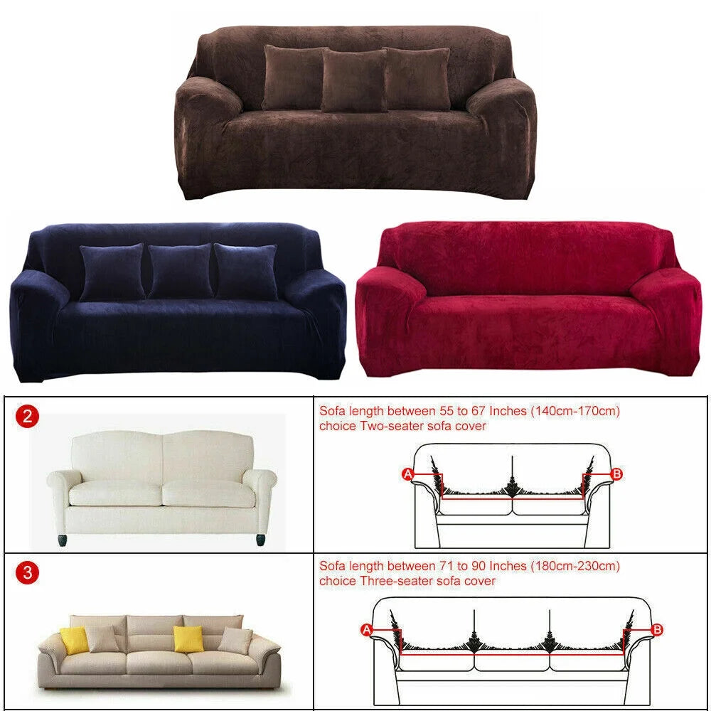 Wine Red Plush Sofa Cover for 2-Seater Furniture W834836