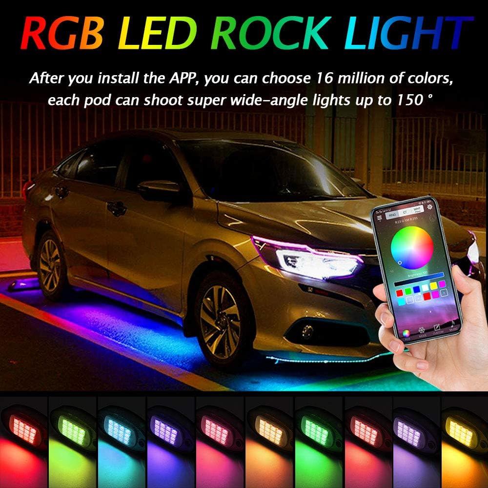 RGB 160 LEDs Phone APP Control Underglow Light Kit for Trucks Cars SUV ATV (10 Pods) Pack of 2 Q260