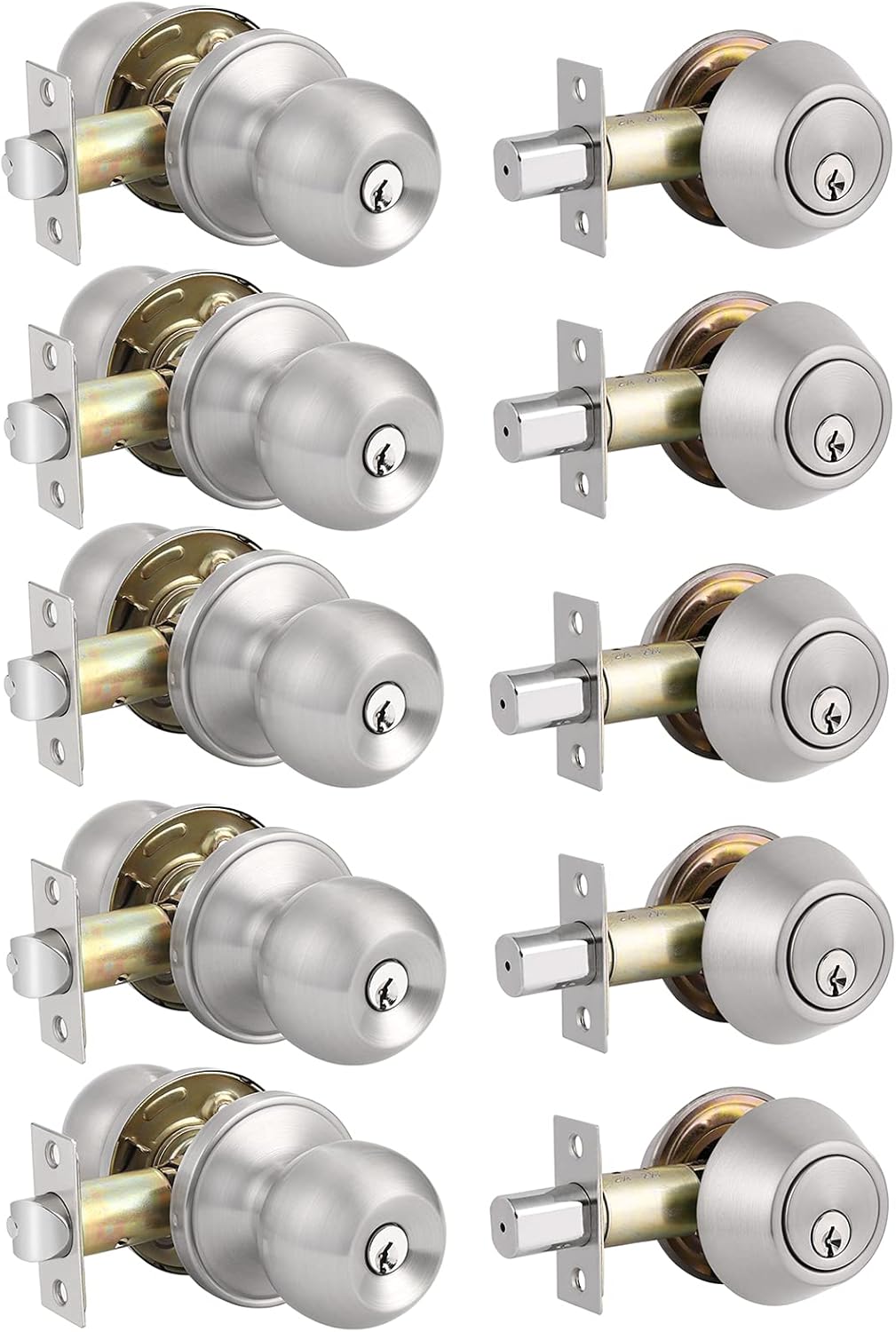 2 Pack Entry Door Knobs with Double Cylinder Deadbolt, Satin Nickel Finish Q258