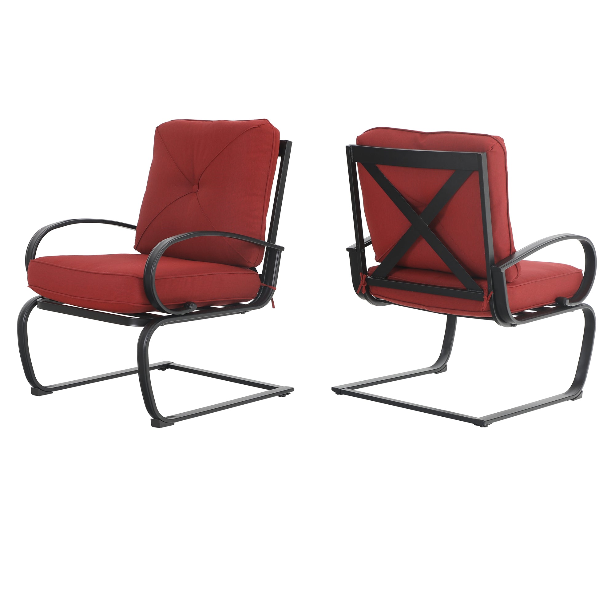 Red 7-Piece Outdoor Dining Set with Rocking Chairs and Rectangle Table with Umbrella Hole B368812