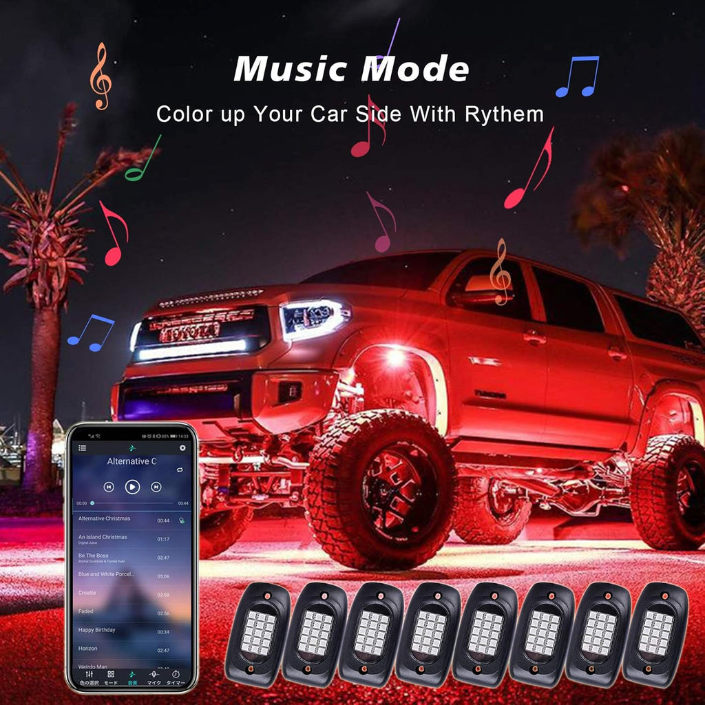 8 Pods Multicolor LED Rock Lights with APP Control G748