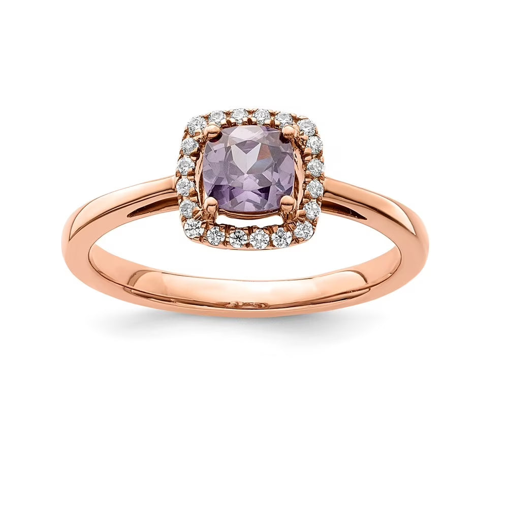 10k White Gold Amethyst and Diamond Ring Size 7 Q2371