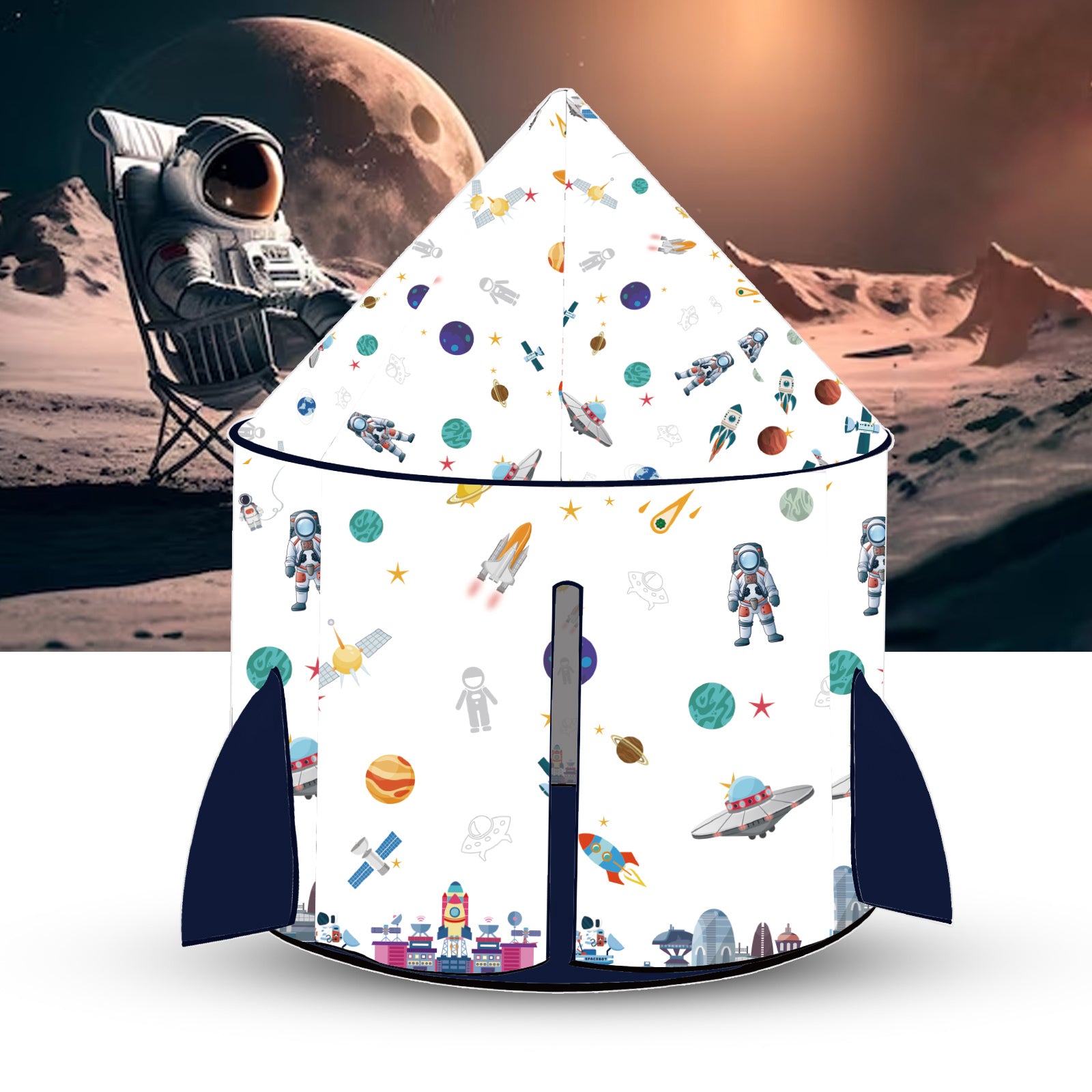 Kids Tent Rocket Ship Toy Foldable Space Themed Indoor Outdoor Large Play Tent A3708