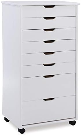 White Wash Eight Drawer Rolling File Cabinet Dresser X13502