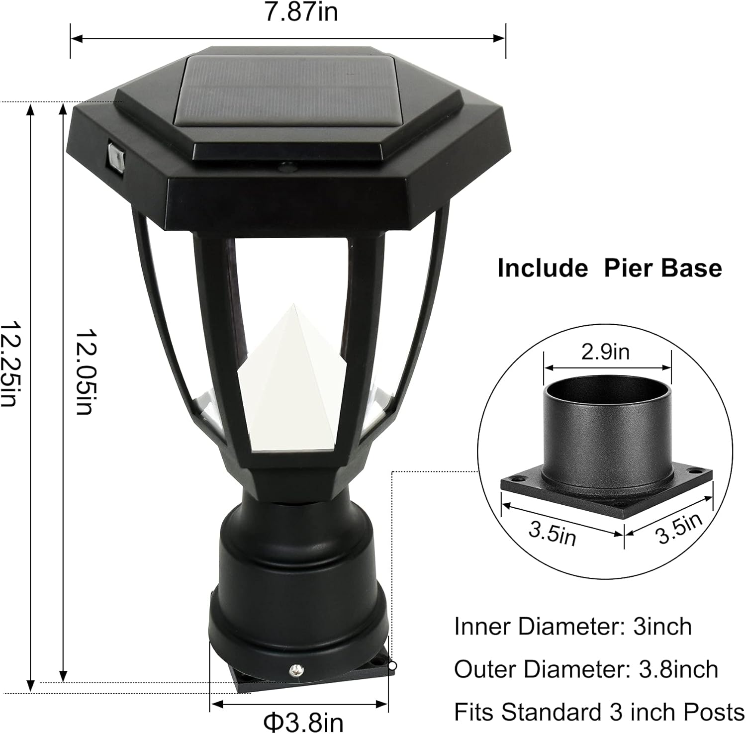 Black Plastic LED Outdoor Post Light Lantern Z498898