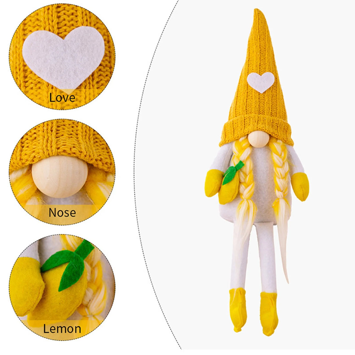 Yellow Knitted Faceless Doll Lemon Hanging Leg Doll R269