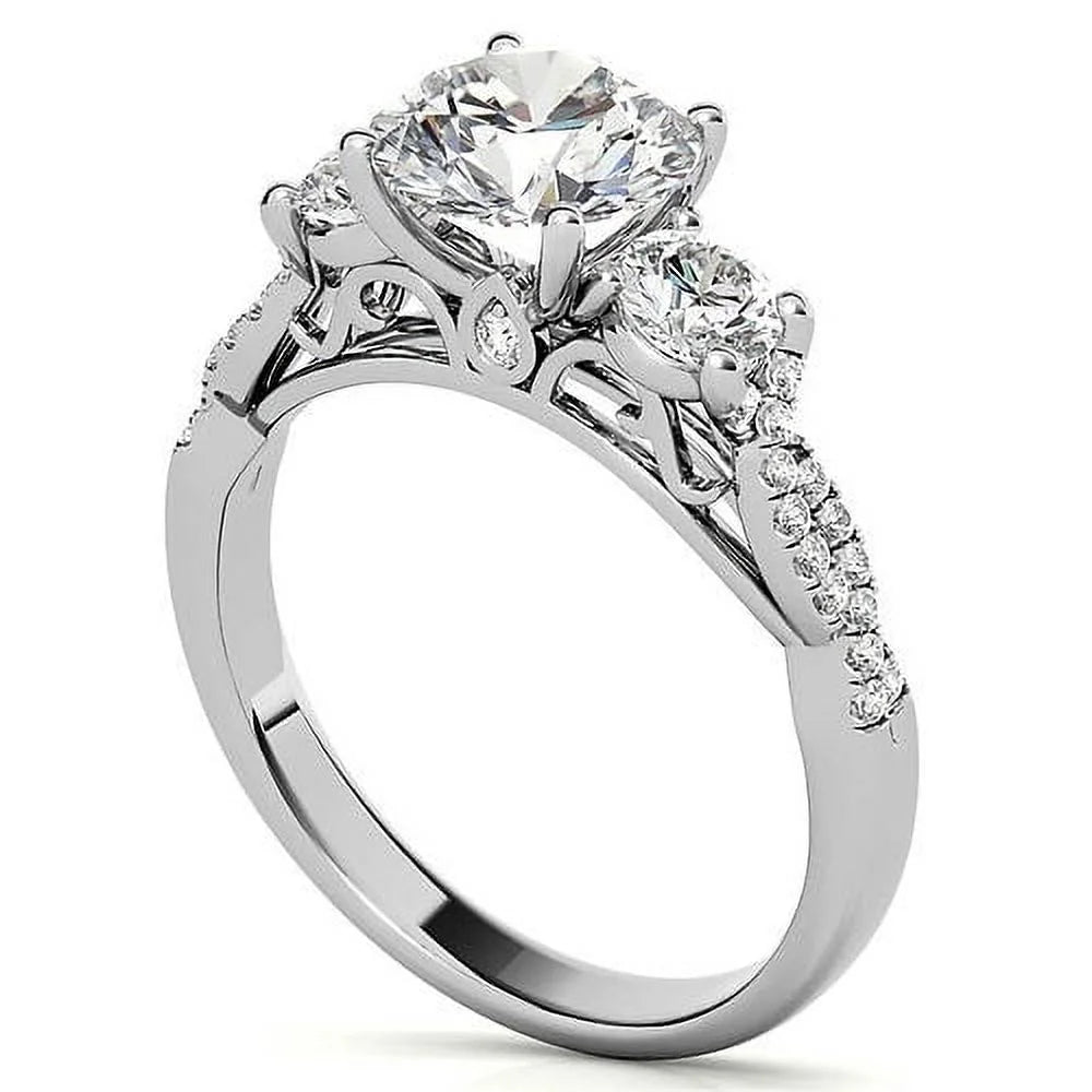 14k Gold Three Stone Diamond Engagement Ring Q979