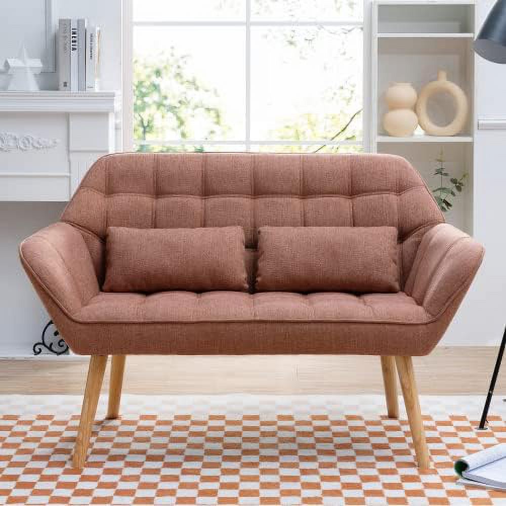 Blue Linen 2-Seat Loveseat Sofa with 2 Pillow Q550583