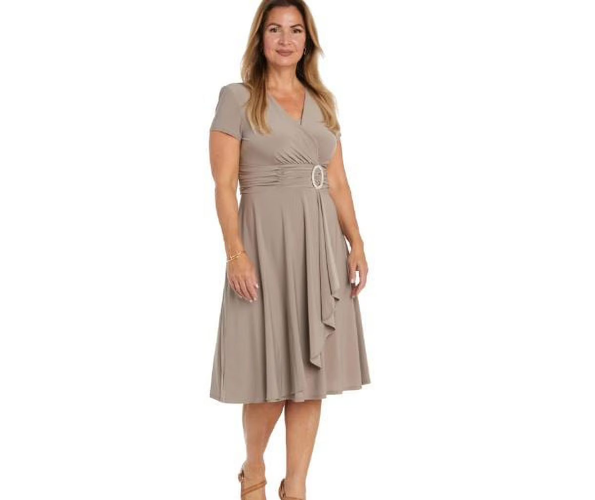 Taupe Short-Sleeve Faux-wrap Dress M98180